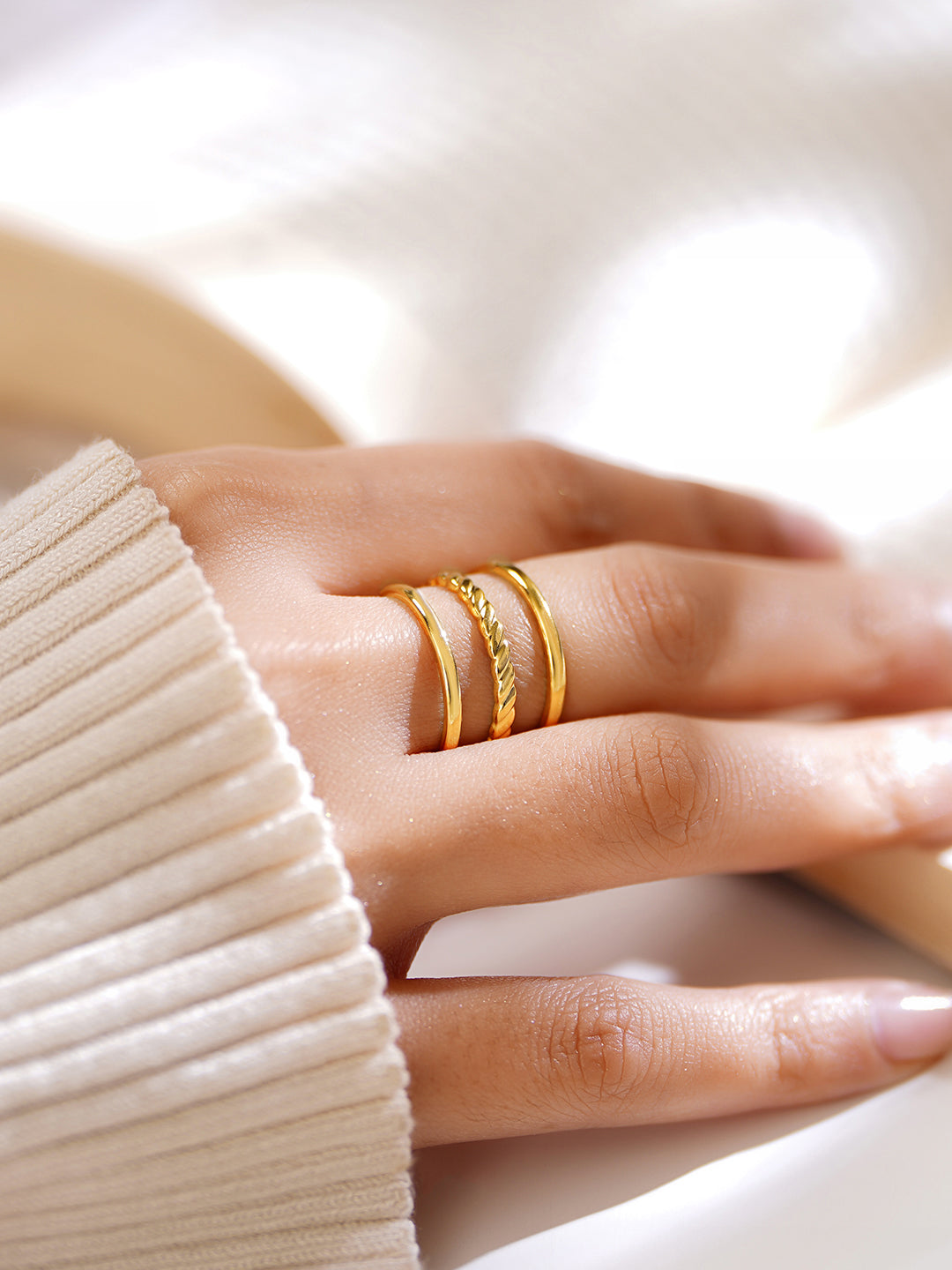 Demifine 18K Gold Plated Stainless steel Twisted Triple Band Ring