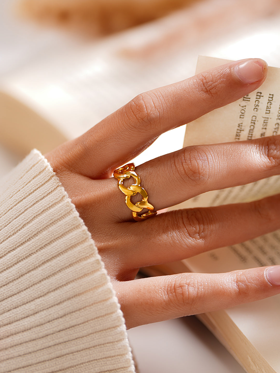 Demifine 18K Gold Plated Stainless steel Chunky Link Statement Ring