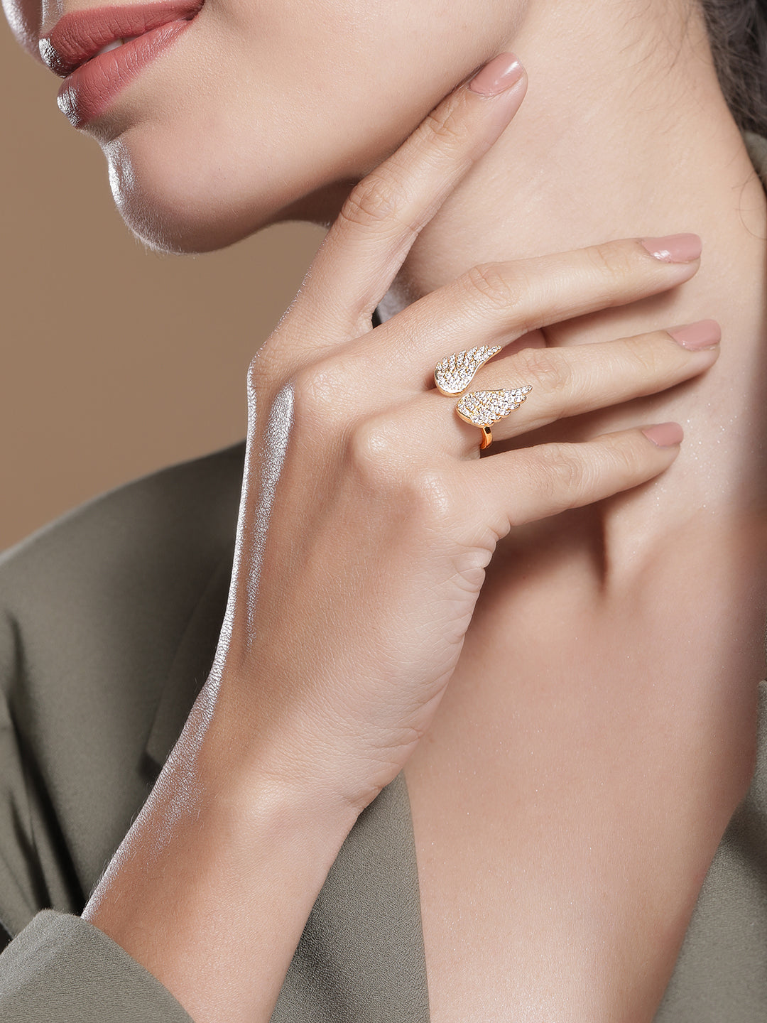Wings Design American Diamond Zirconia Gold Ring