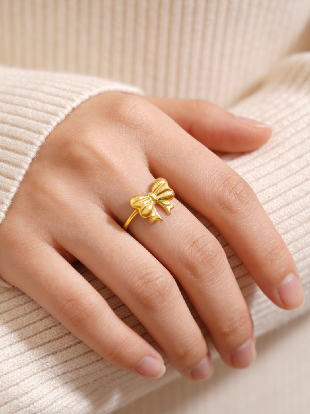 Demifine 18K Gold Plated Stainless steel Bow Knot Adjustable Ring