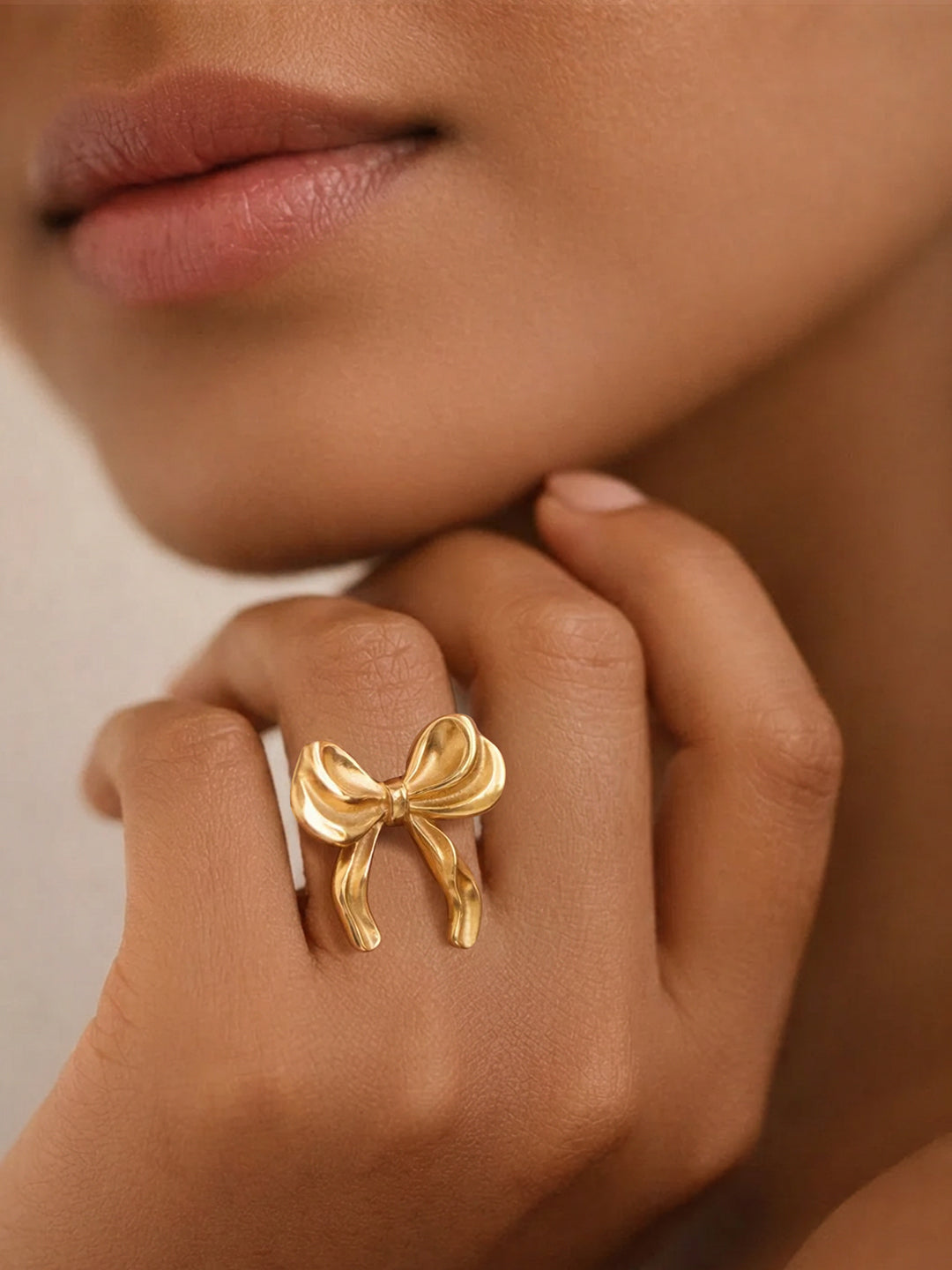 Demifine 18K Gold Plated Stainless steel Bow Knot Statement Adjustable Ring