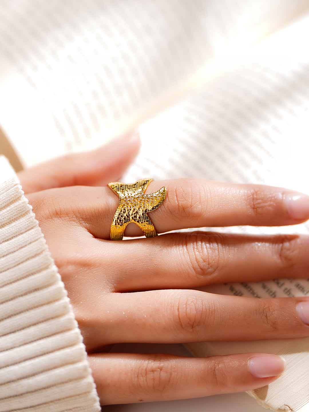Demifine 18K Gold Plated Stainless steel Coral Tide Statement Ring