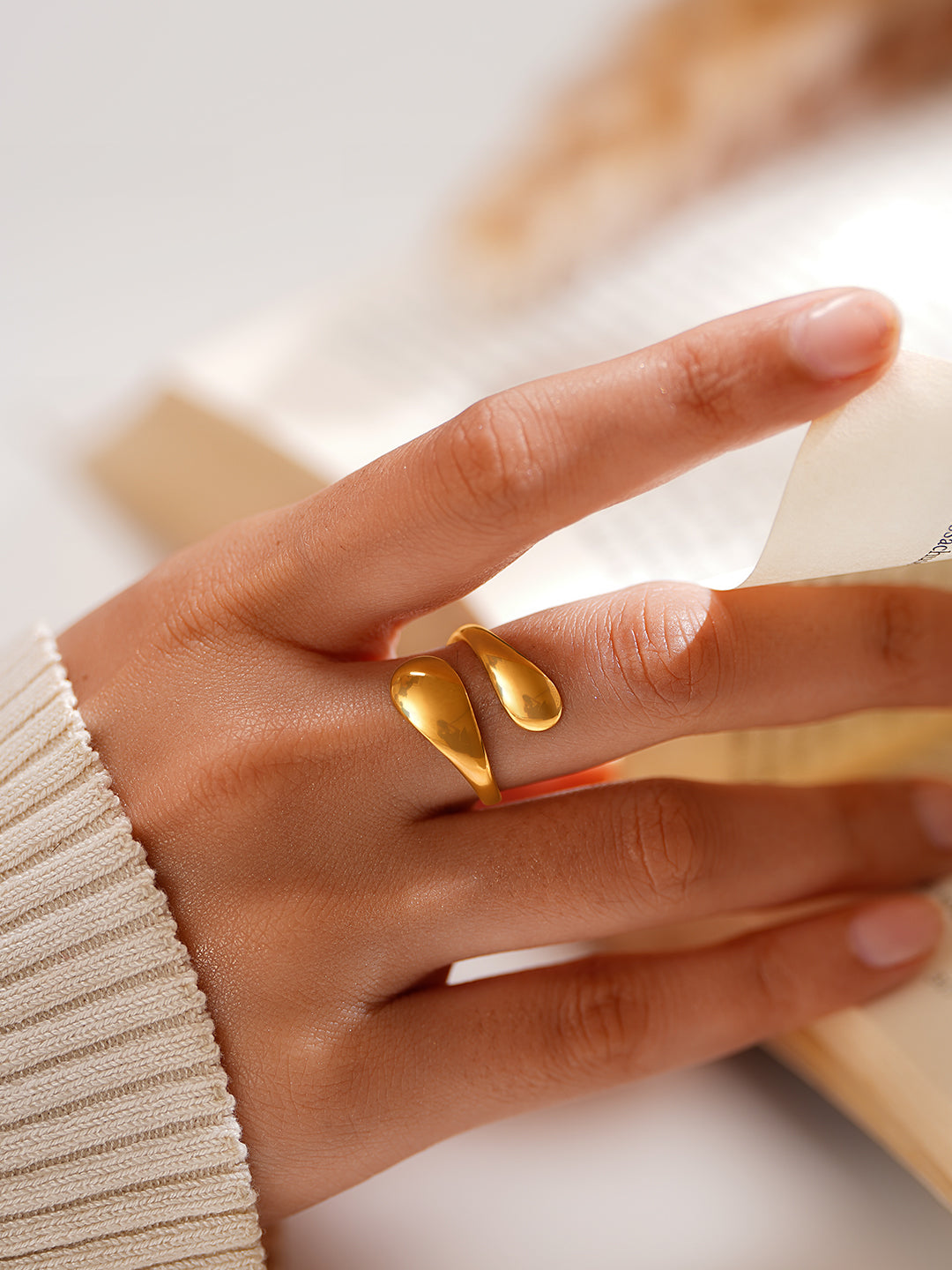 Demifine 18K Gold Plated Stainless steel Melted Muse Open Ring
