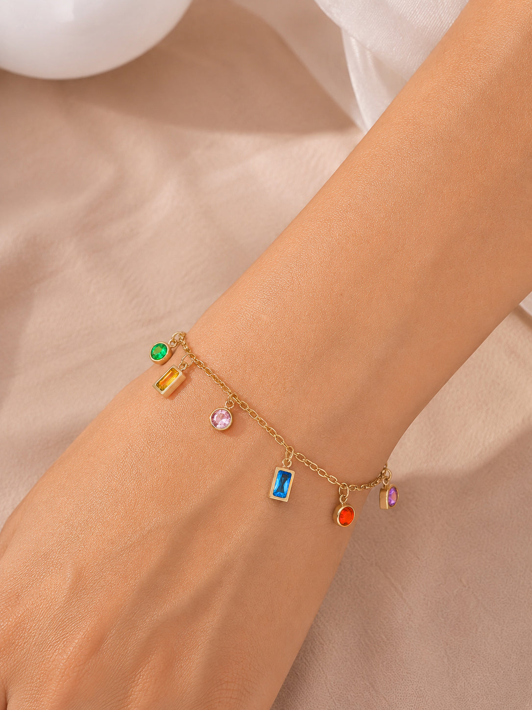 Demifine 18K Gold Plated Stainless Steel Multicolor Zircon Charm Chain Bracelet