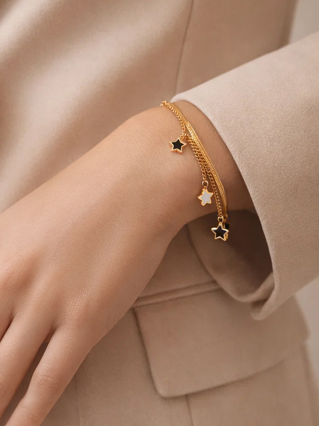 Demifine 18K Gold Plated Stainless steel Star Charm Dual Chain Bracelet