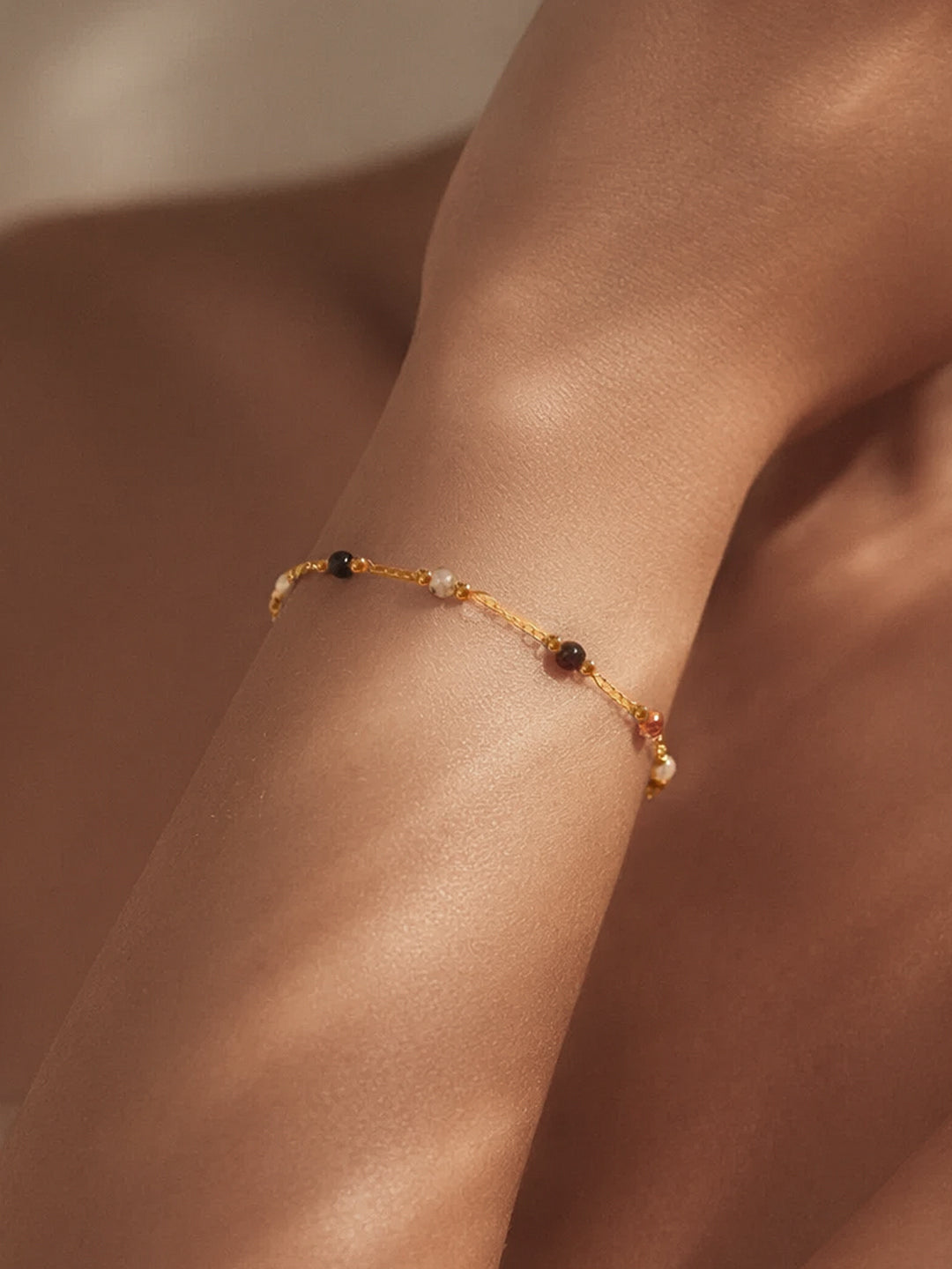 Demifine 18K Gold Plated Stainless steel Multicolor Beaded Chain Bracelet