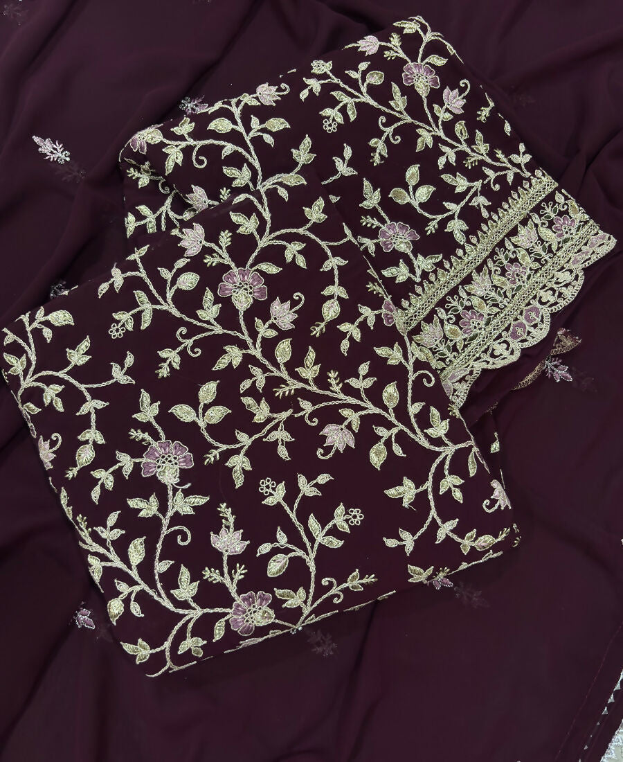 KC Purple Straight Suit For Women Georgette Fabric