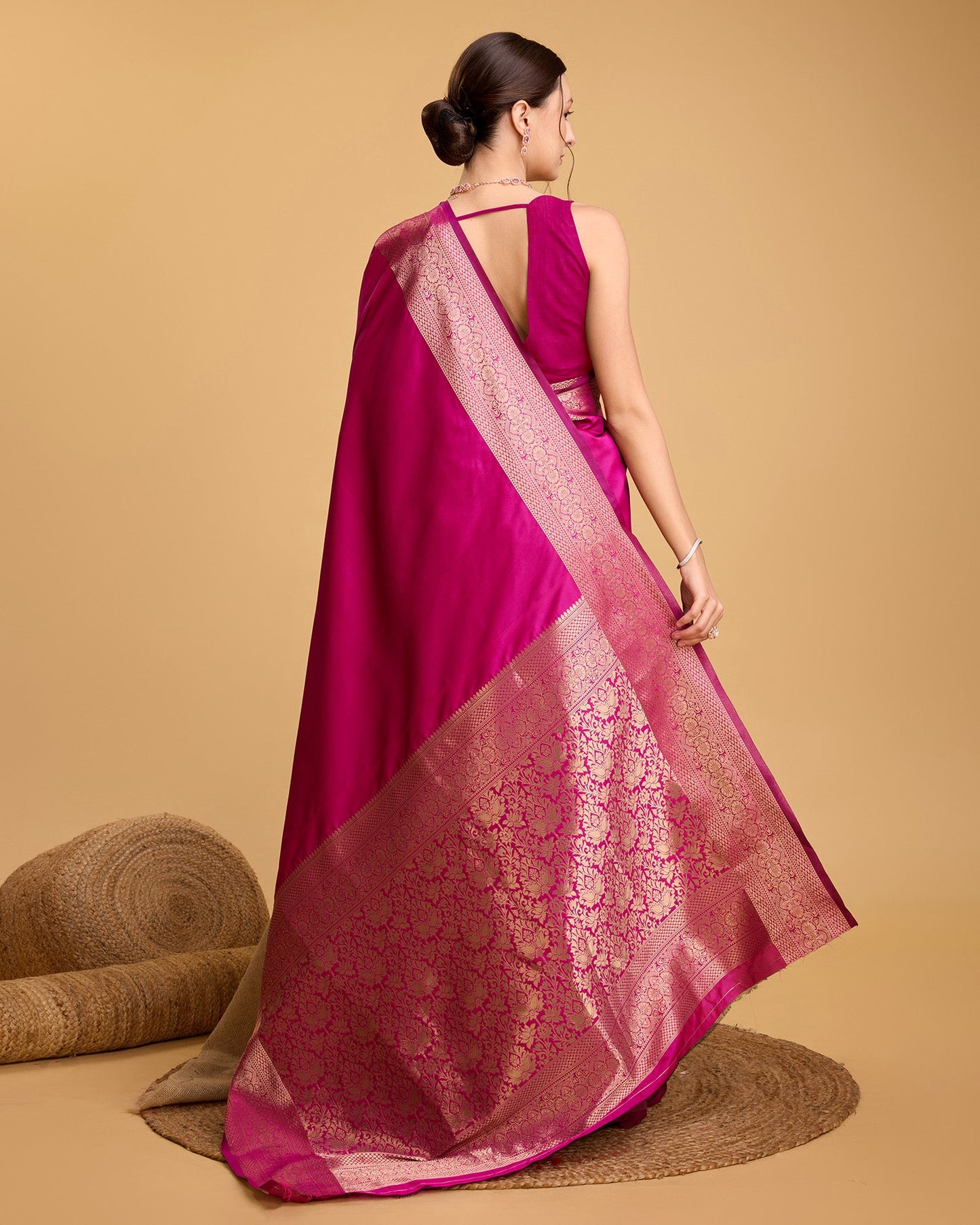 Dwija Fashion Pink Party Wear Banarsi Pure Silk Plain Saree With Unstitched Blouse