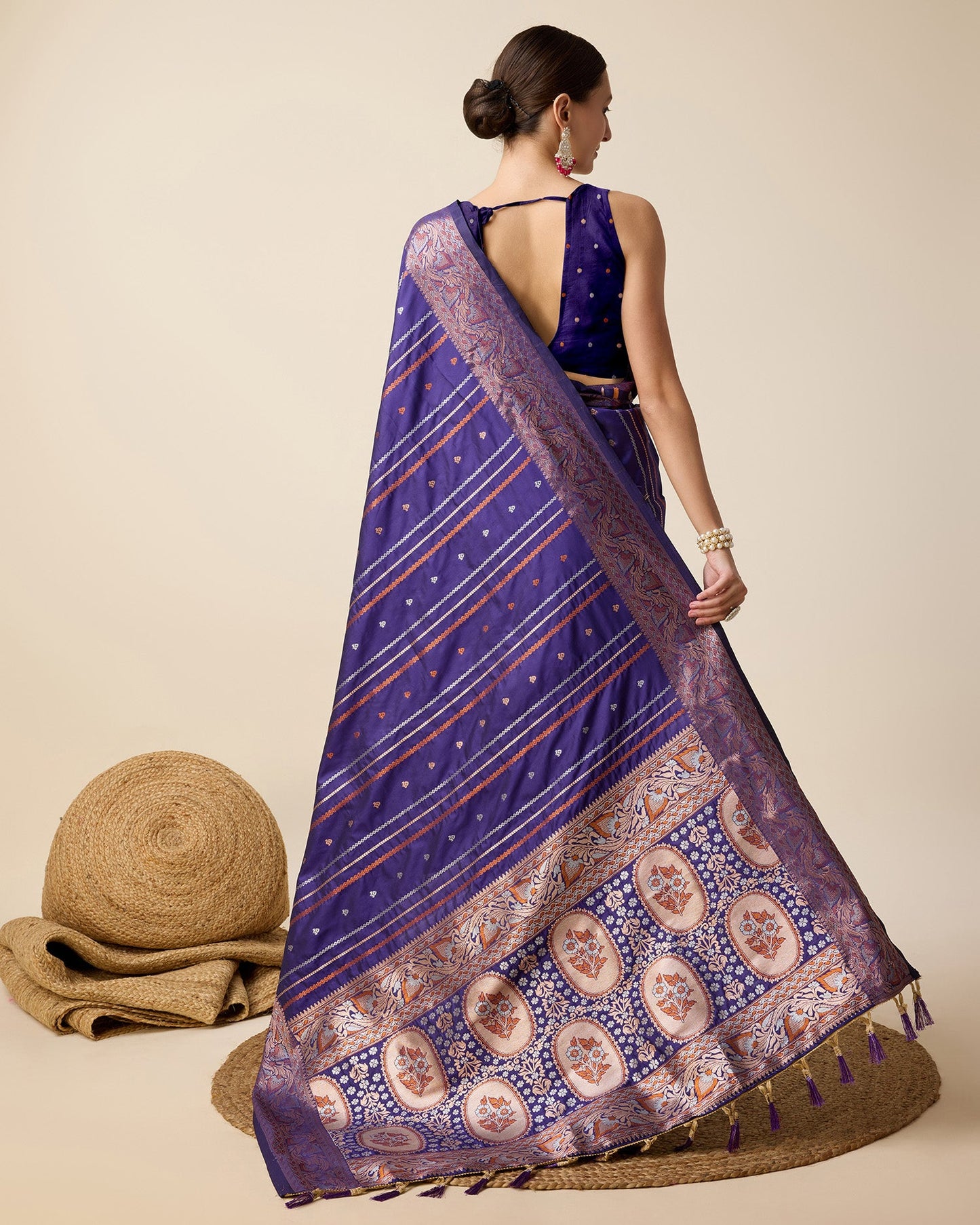Dwija Fashion Blue Party Wear Golden Silver Jari Work Pure Jacquard Saree With Unstitched Blouse