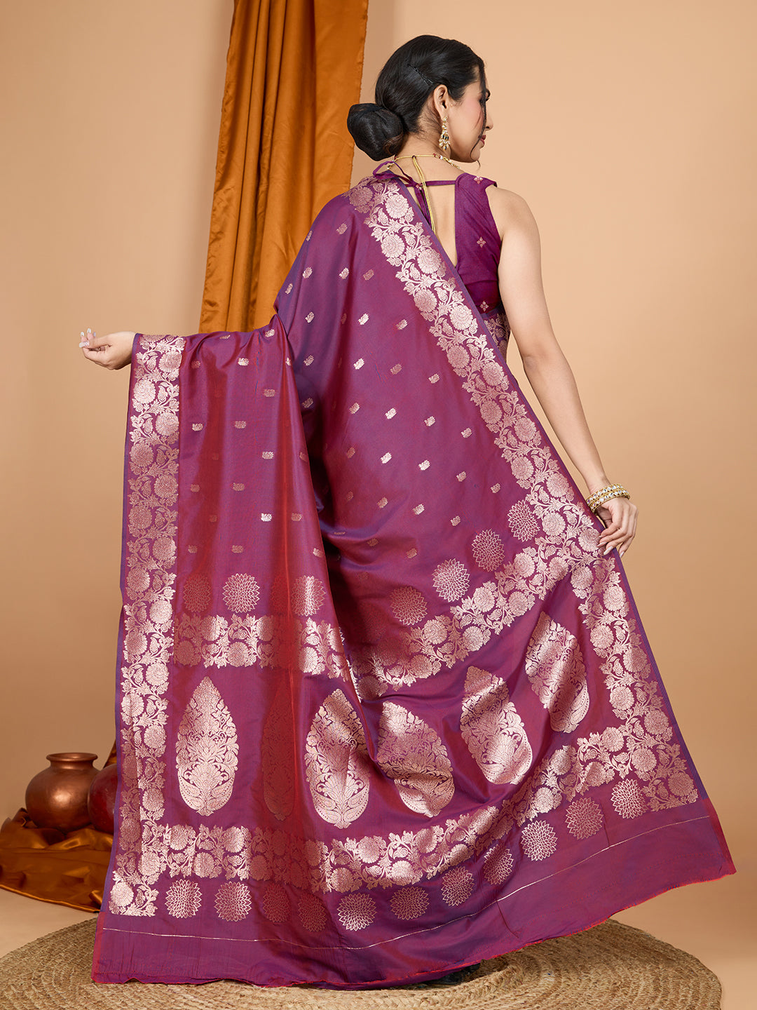 Dwija Fashion Wine Party Wear Banarsi Silk With Jari Weaving Work Saree With Unstitched Blouse
