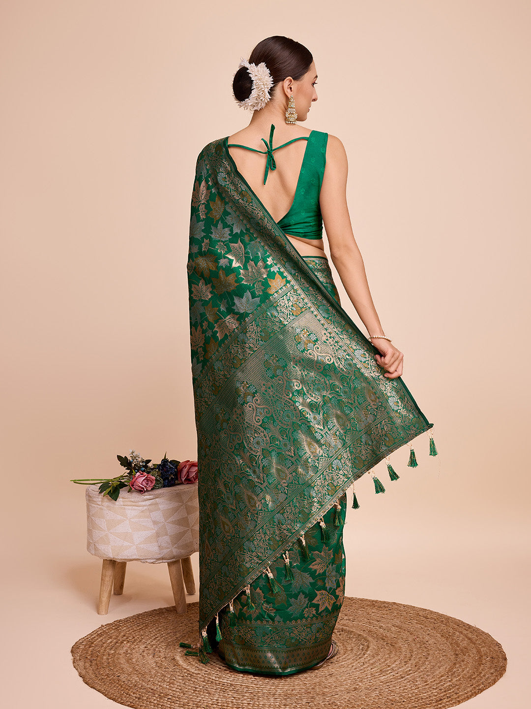 Dwija Fashion Green Wedding Wear Pure Silk Jari Weaving Work Saree With Unstitched Blouse