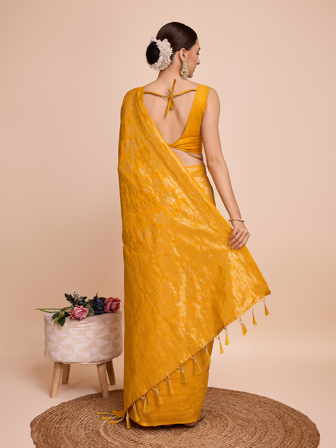 Dwija Fashion Rusty Yellow Wedding Wear Pure Silk Jari Weaving Work Saree With Unstitched Blouse