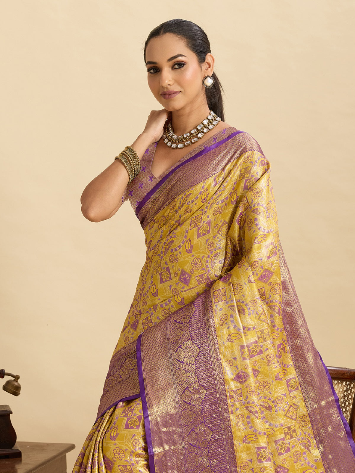 Dwija Fashion Yellow Wedding Wear Kanjivaram Silk Jari Weaving With Unstitched Blouse