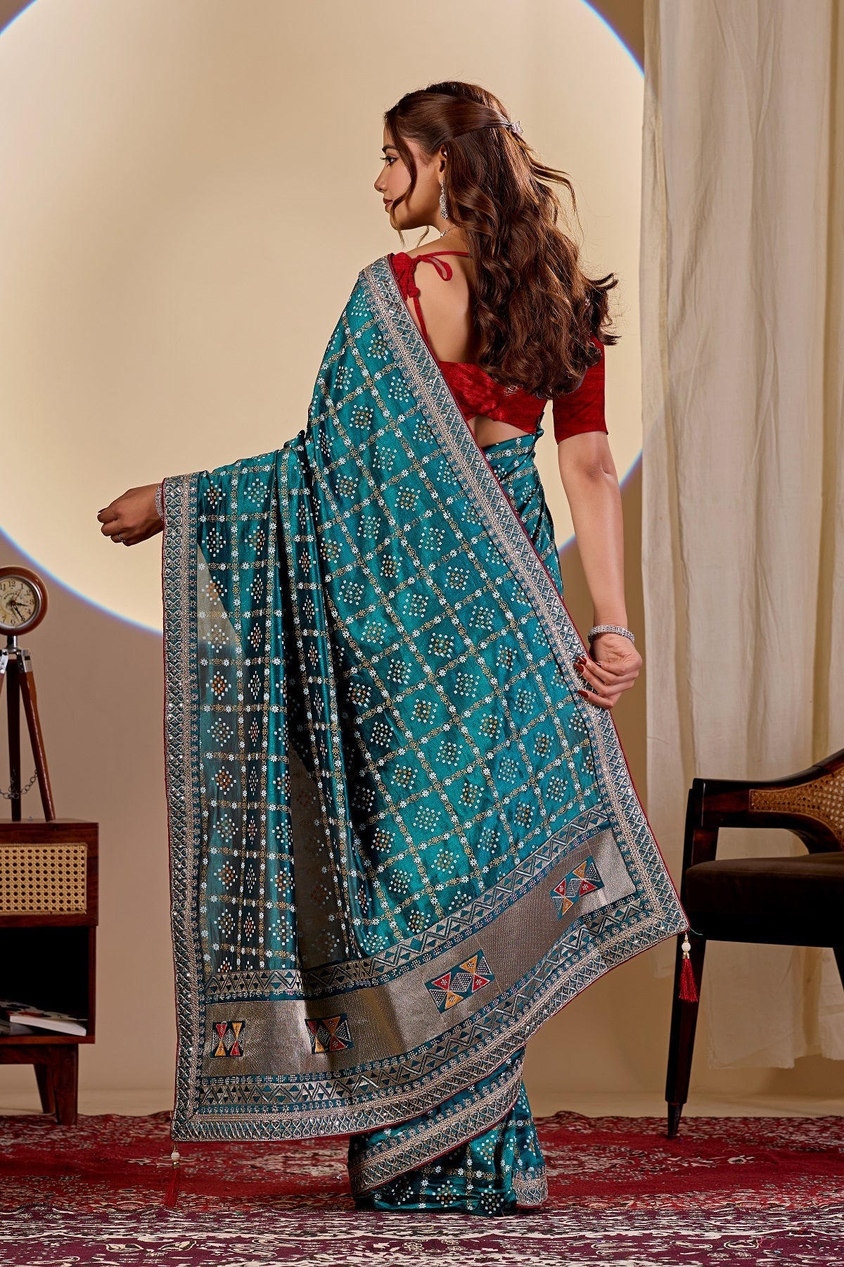 Dwija Fashion Women'S Party Wear Embroidery Vichitra Cp Designer Saree With Unstitched Blouse-Sky Blue
