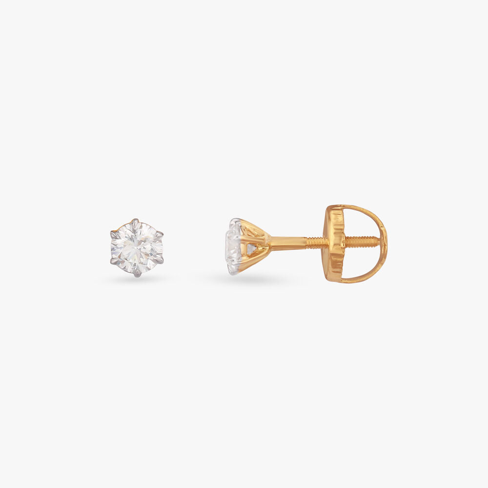 Starlight Solitaire Stud Earrings in 18K Yellow Gold, 0.62 ct