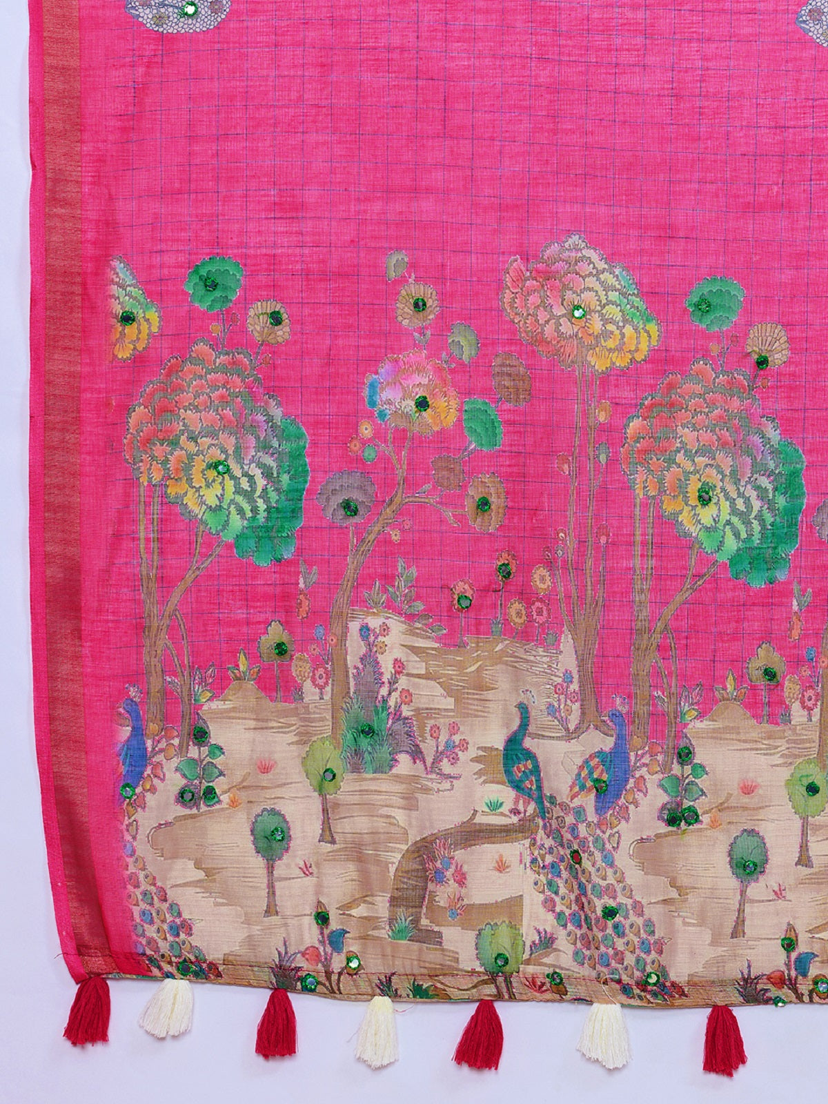 Dwija Fashion Pink Casual Wear Linen Saree Mirror Work With Unstitched Blouse