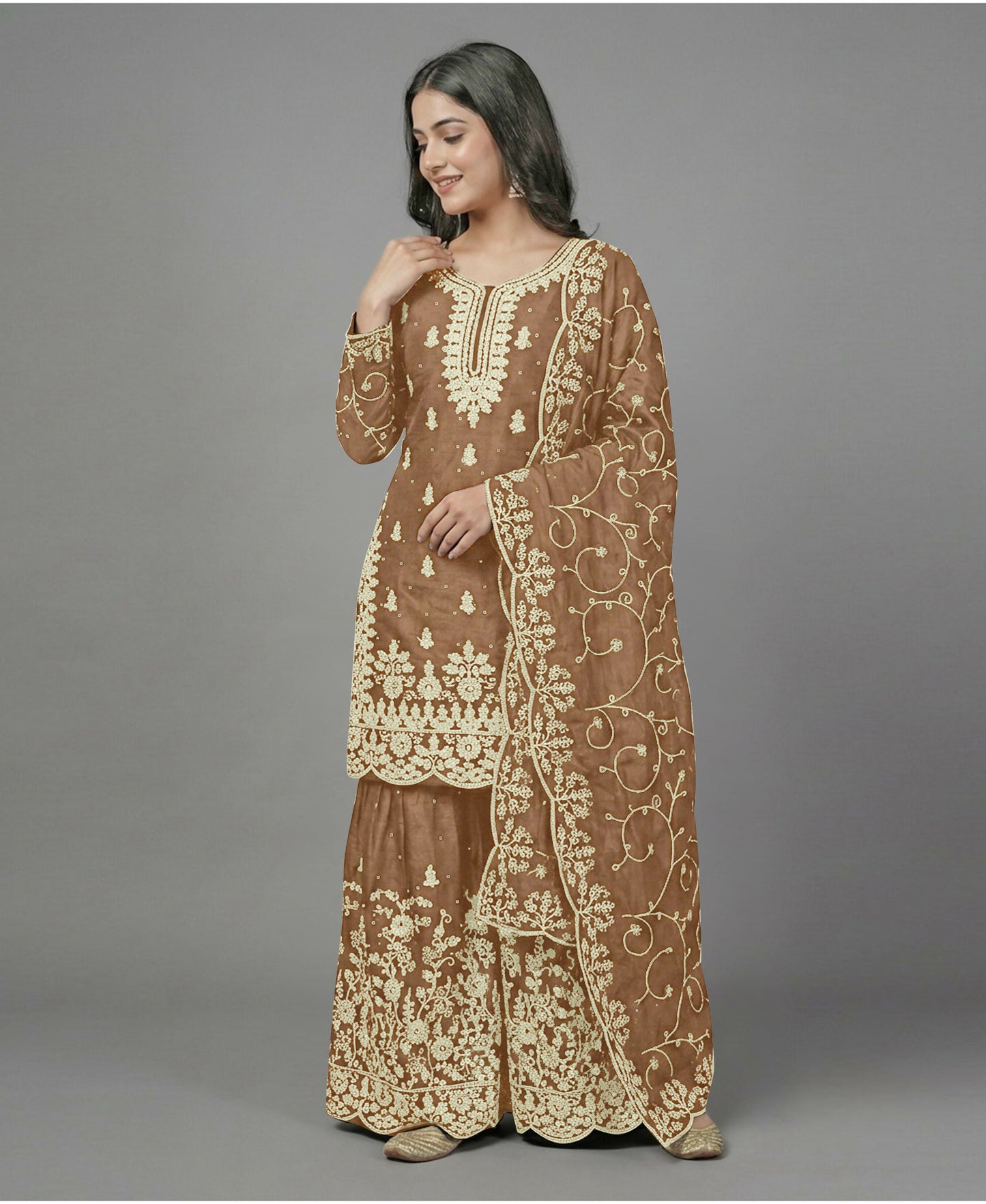 Teeya Creation Womens New Trendy Pure Gmy Silk With Heavy Embroidery Sequence Work Gold Kurta Set
