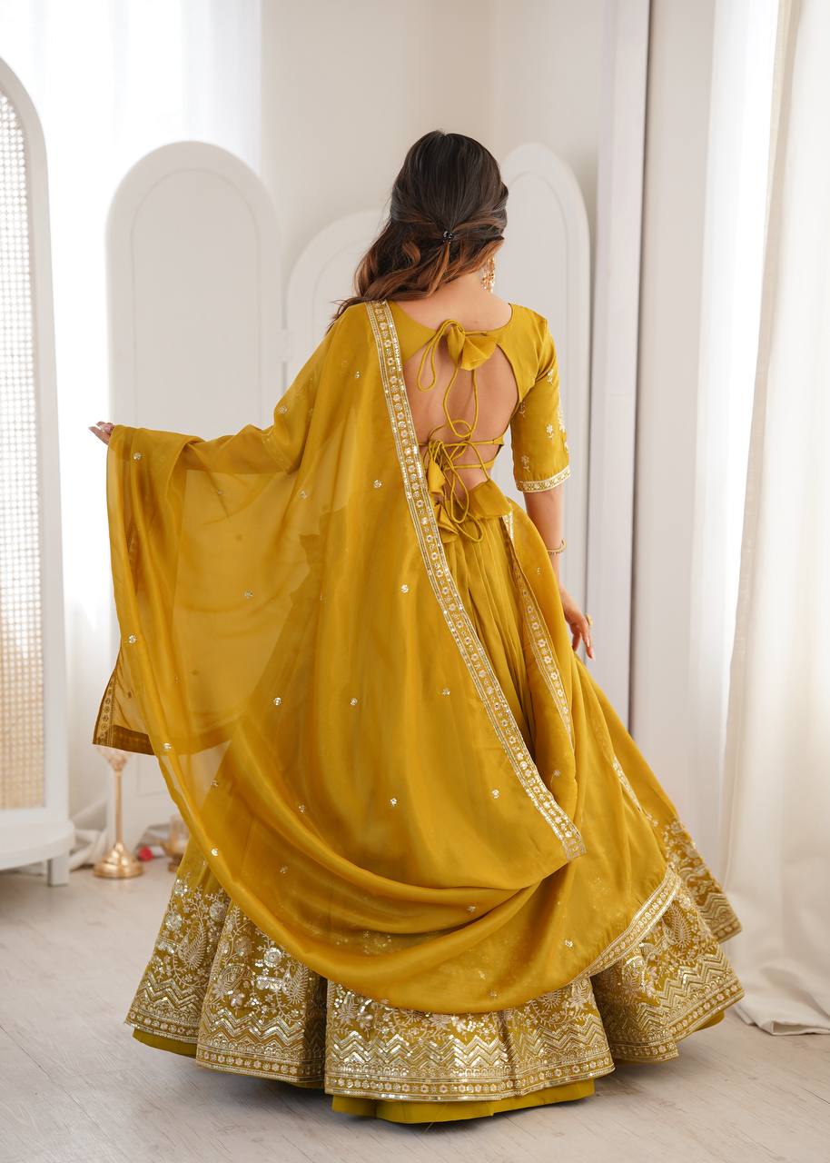 Lehenga Mart Designer Shimmer Lehenga Choli For Wedding-Mustard