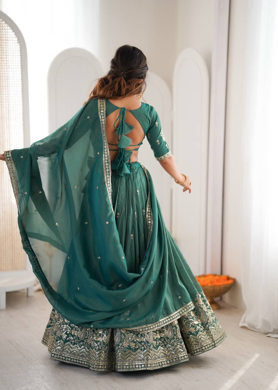 Lehenga Mart Designer Shimmer Lehenga Choli For Wedding-Green