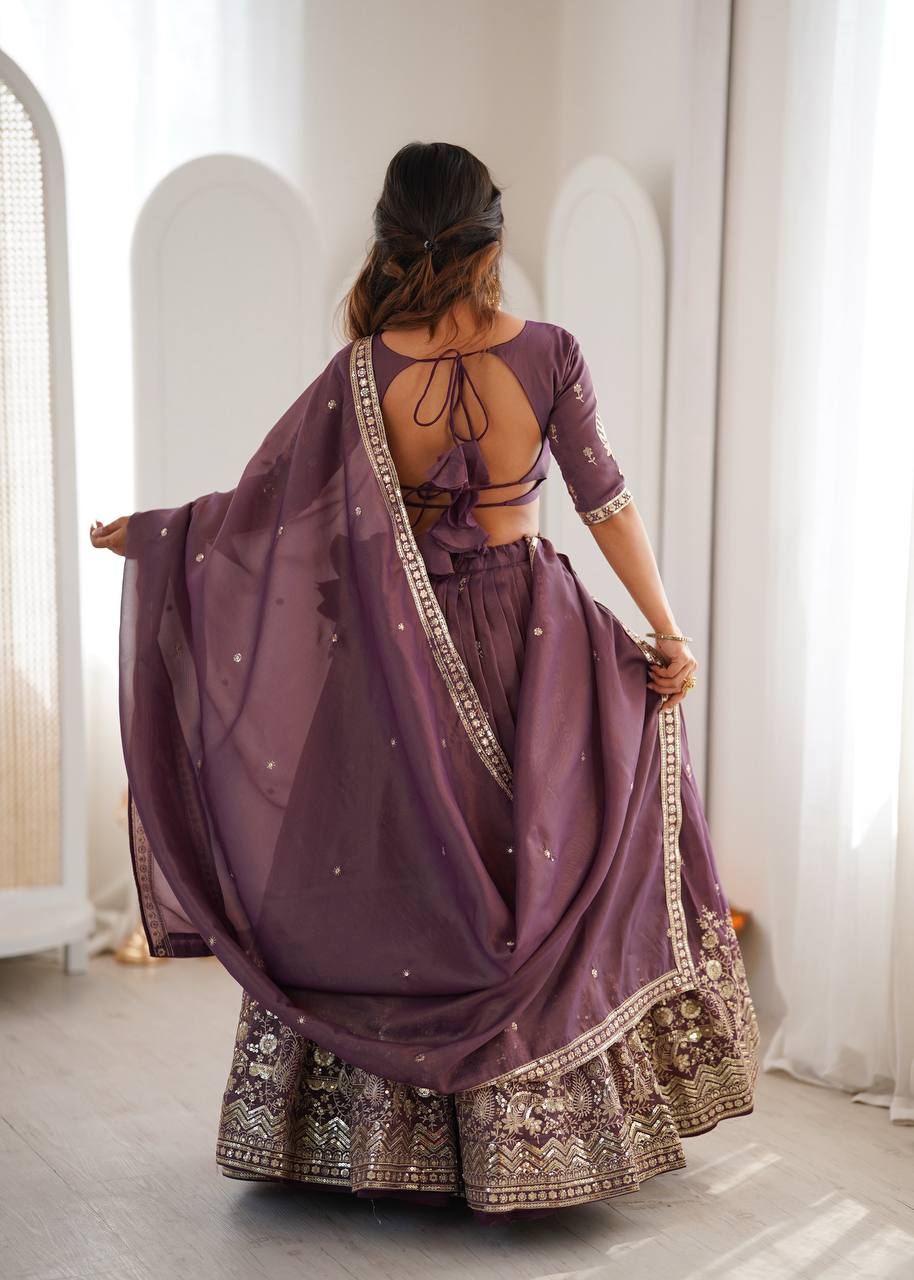 Lehenga Mart Designer Shimmer Lehenga Choli For Wedding-Purple