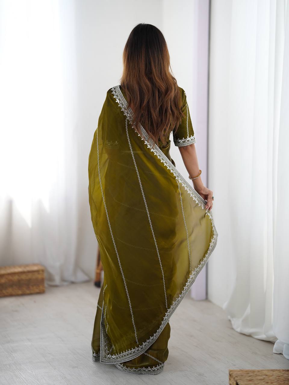 Lehenga Mart Designer Bollywood Style Party Wear Saree-Olive