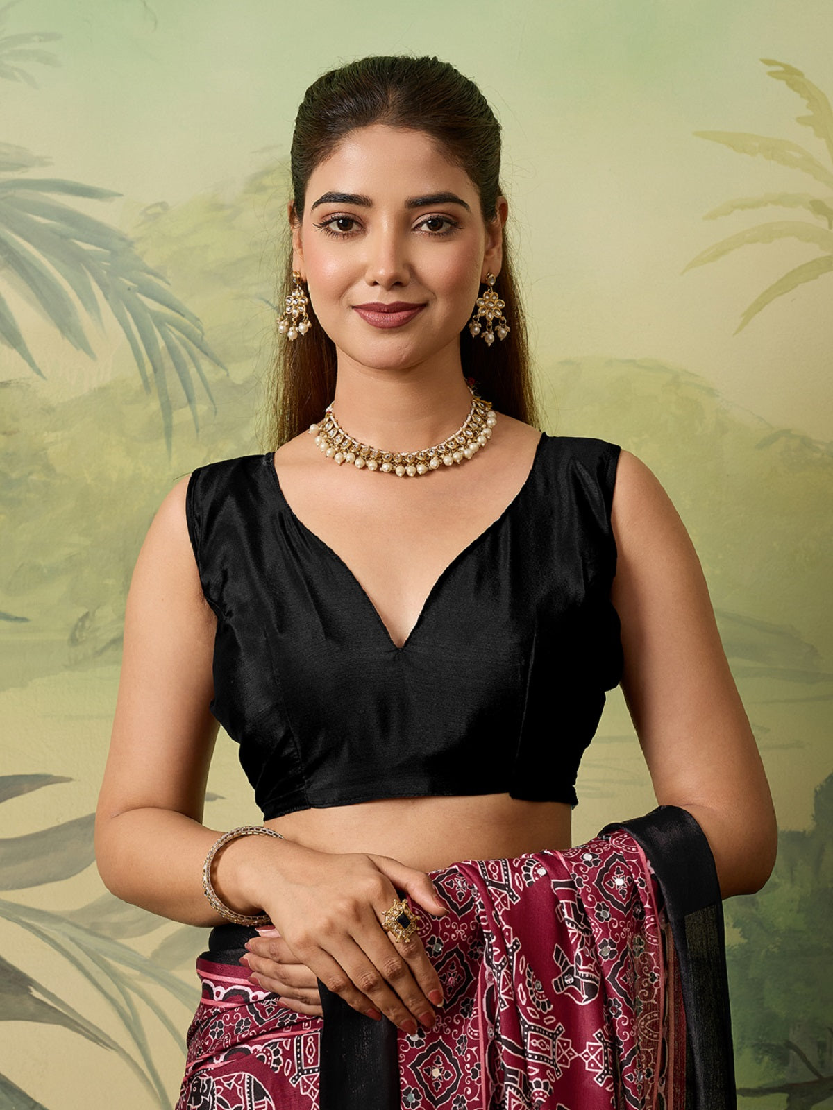 Dwija Fashion Women'S Party Wear Digital Printed With Mirror Work Chinon Silk Designer Saree With Unstitched Blouse-Deep Maroon