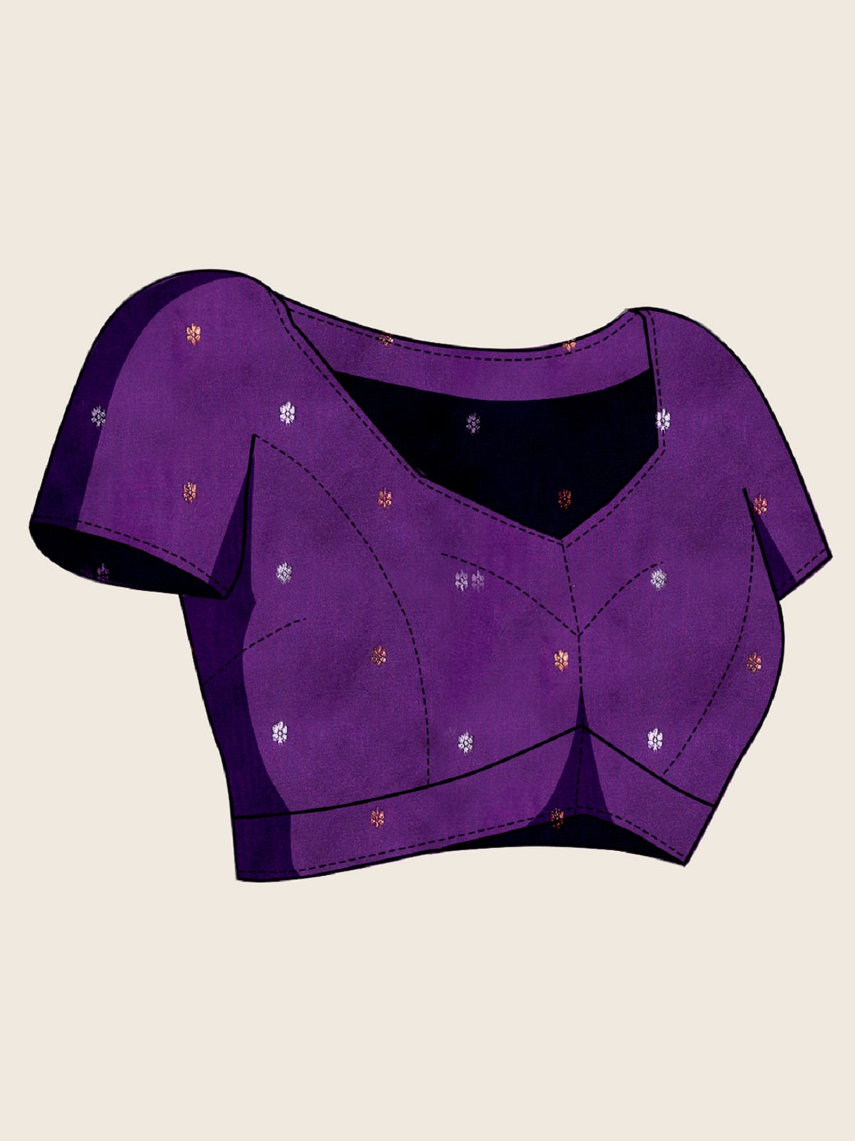 Dwija Fashion Deep Purple Wedding Wear Jacquard Silver Gold Jari Work With Unstitched Blouse