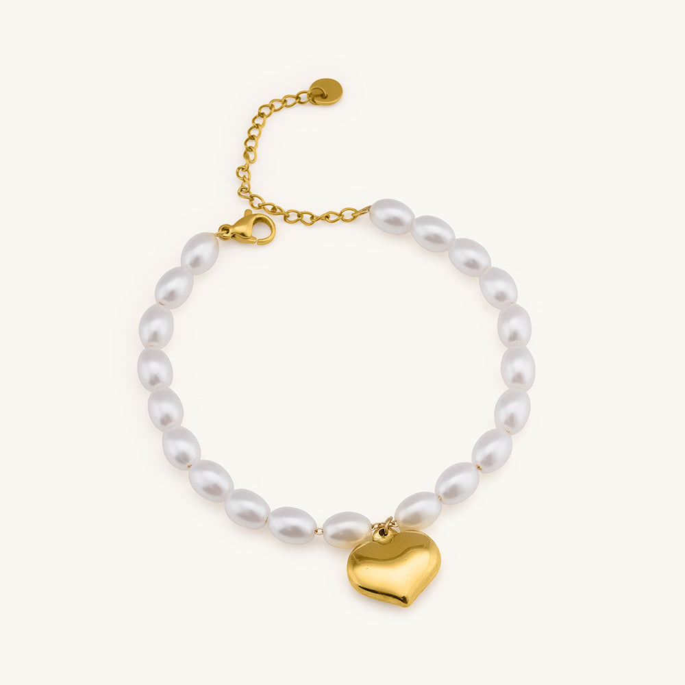 Romantic Pearl and Heart Gold Bracelet