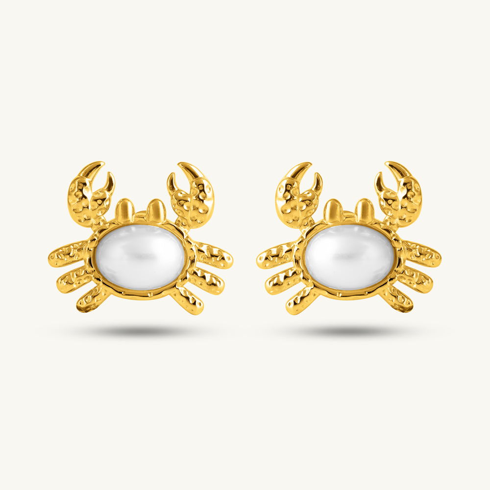 Crab Pearl Stud Earrings