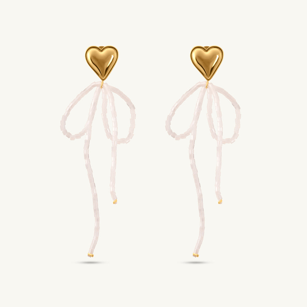 Heart Bow Bead Dangling Earrings