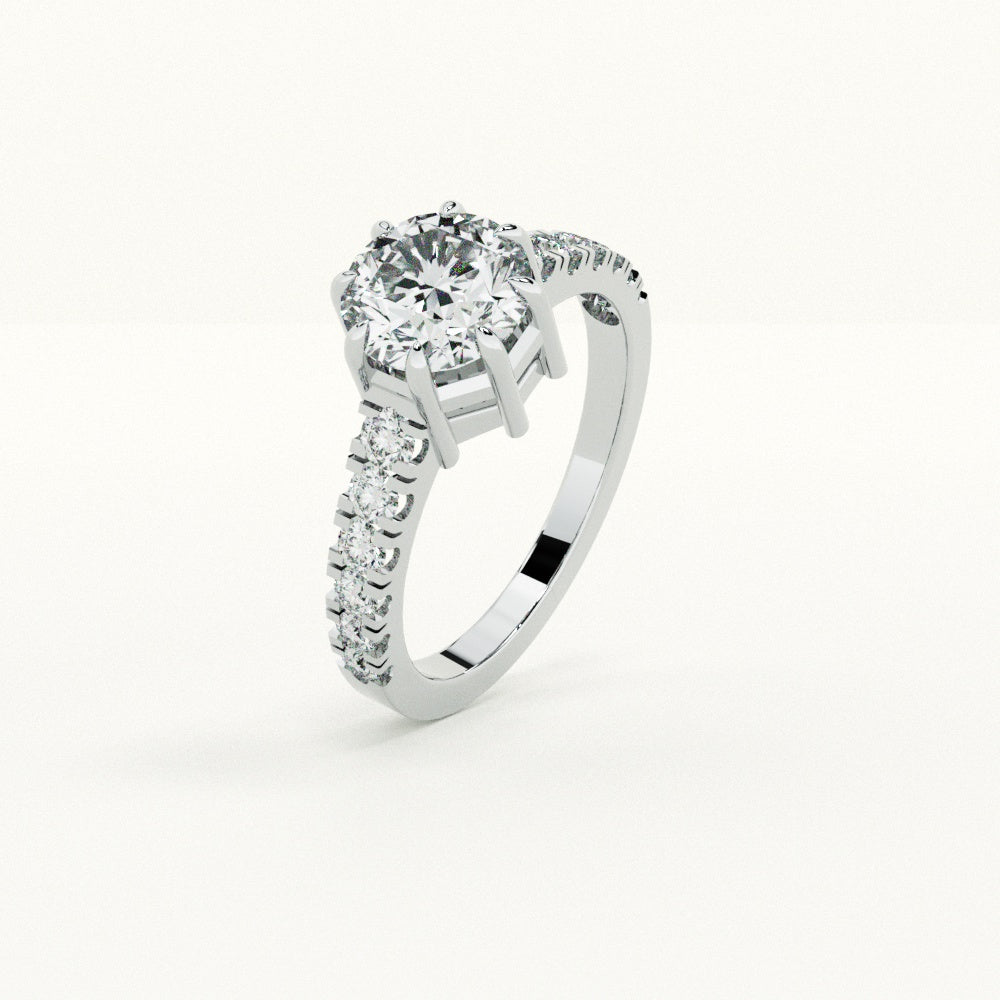 Round Solitaire with Accents 925 Sterling Silver Ring