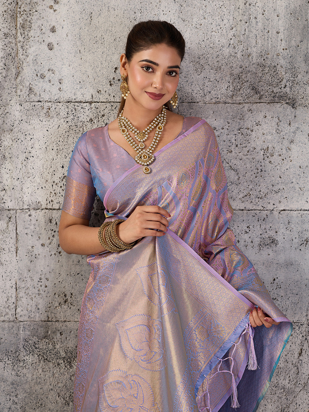 Shree Shyam Fashion Lavender Kanjivaram Silk Blend Fancy Saree