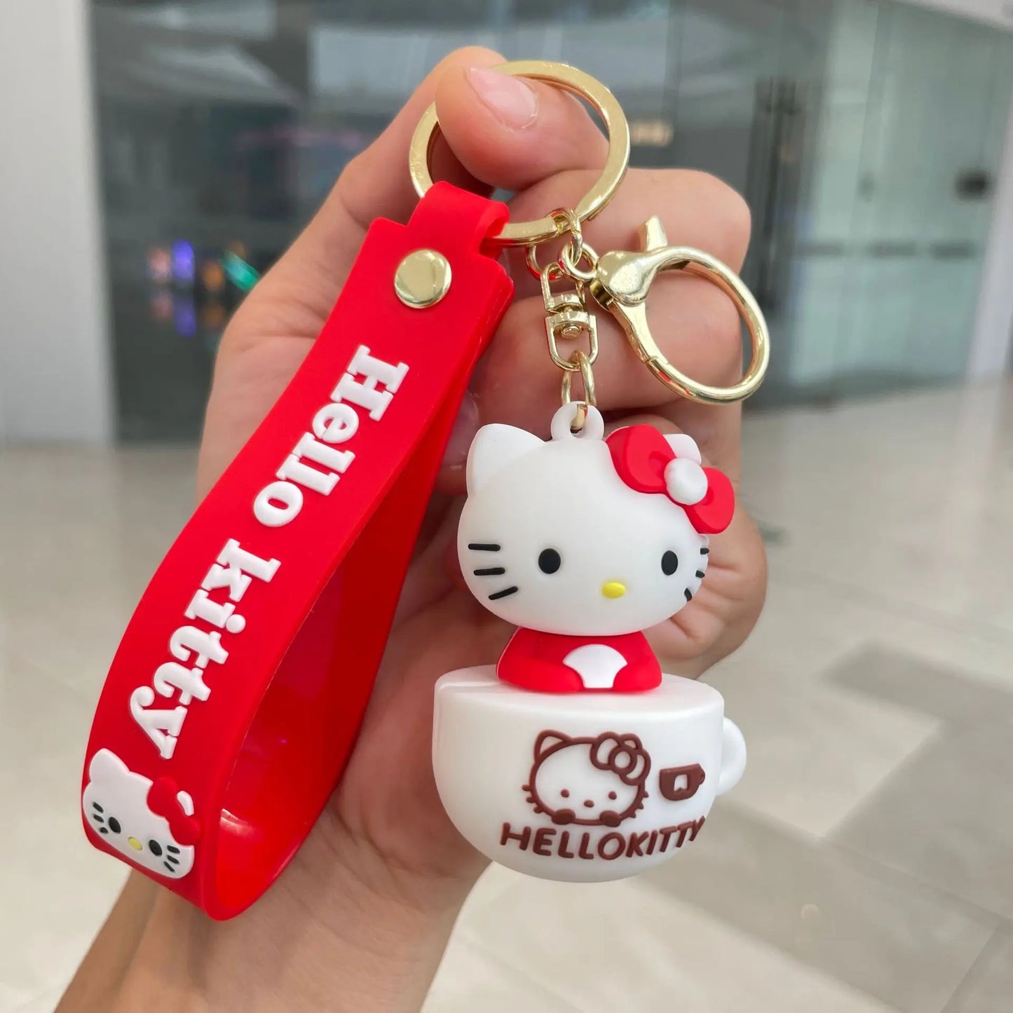 Hello Kitty In Cup Red Lanyard Keychain | Premium Keychain | Silicone |