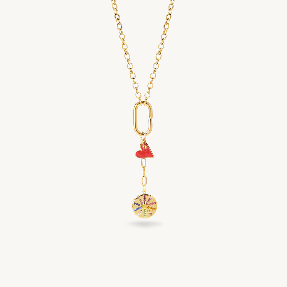 Heart & Rainbow Coin Necklace