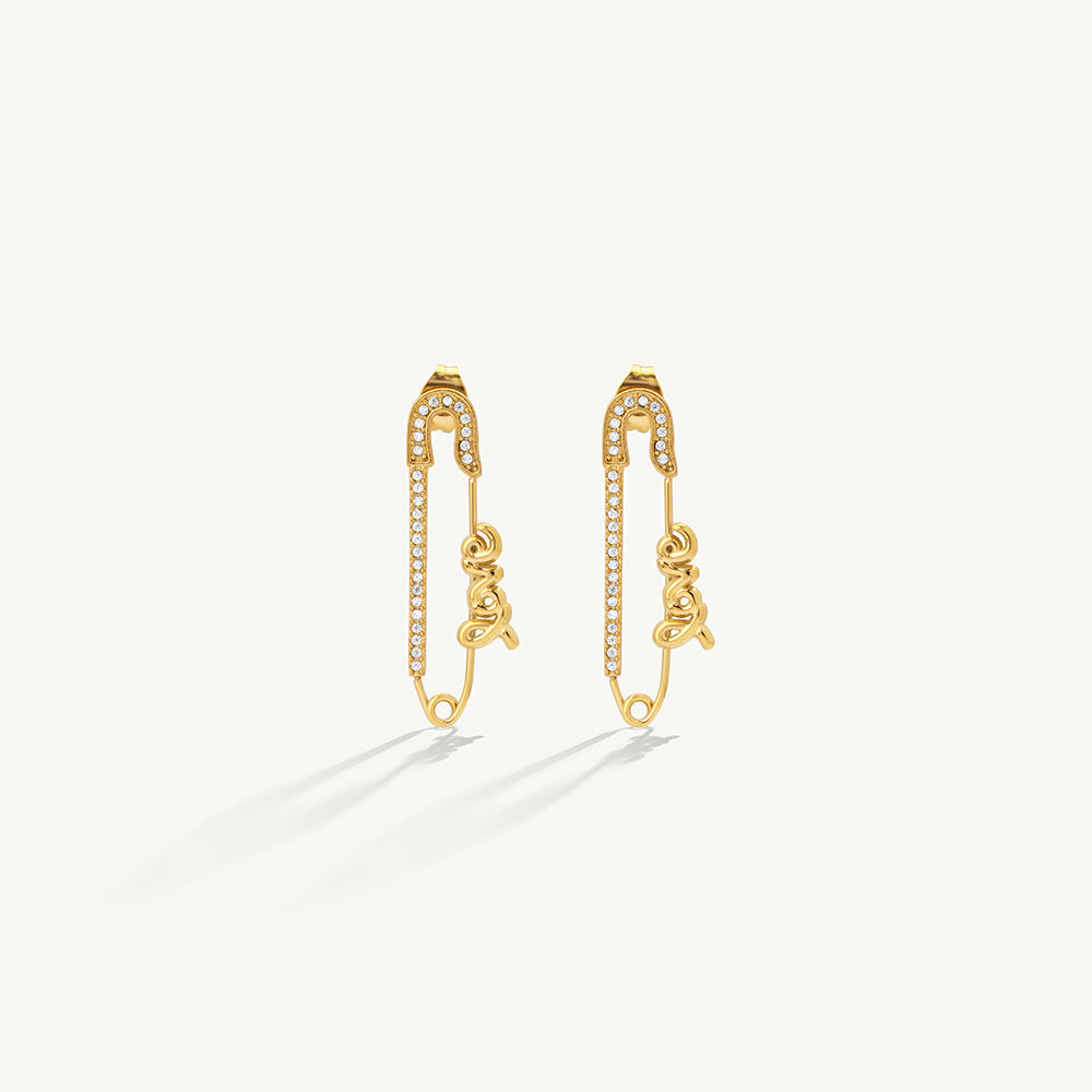 Love Safety Pin Drop Earrings