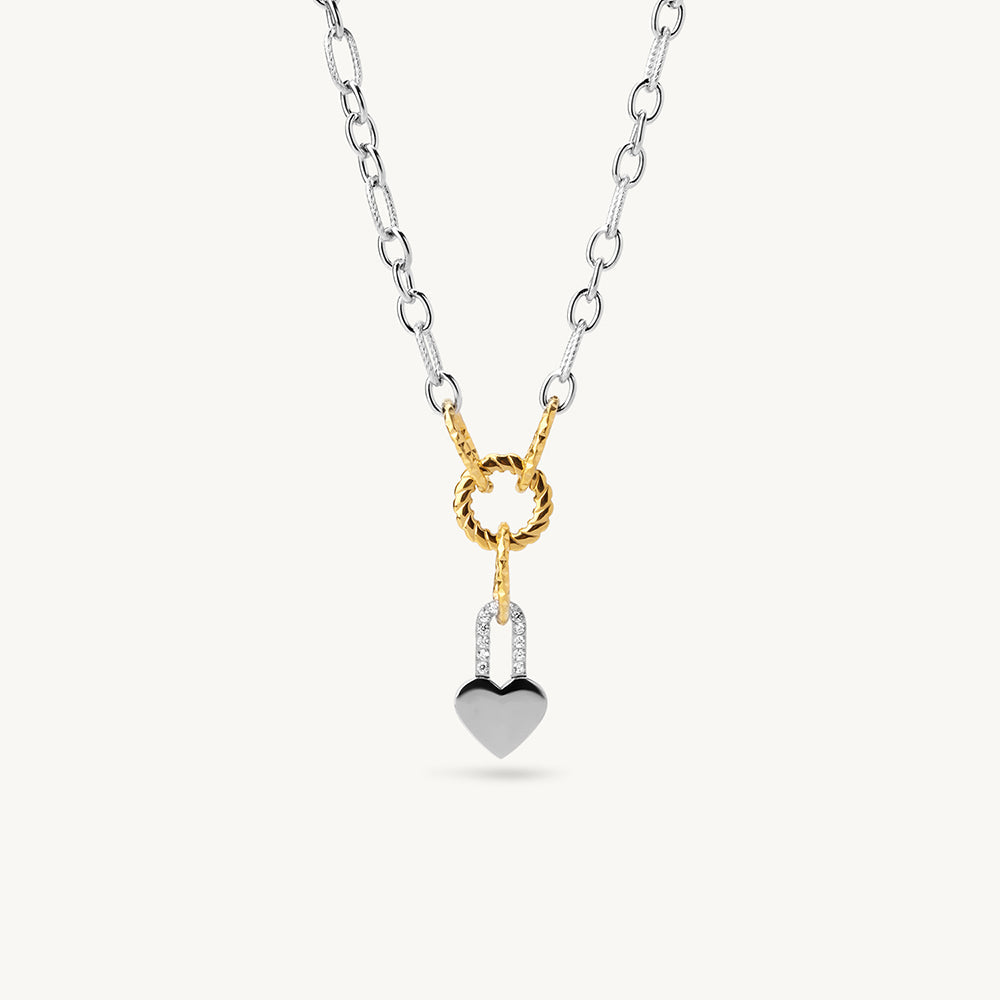 Dual Tone Heartfall Lariat Necklace