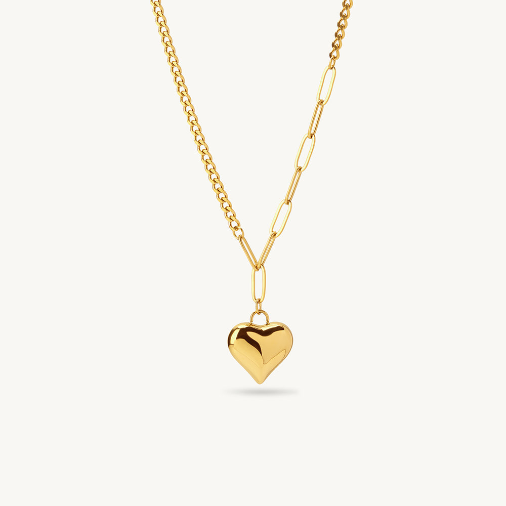 Link Chain Bold Heart Pendant Necklace