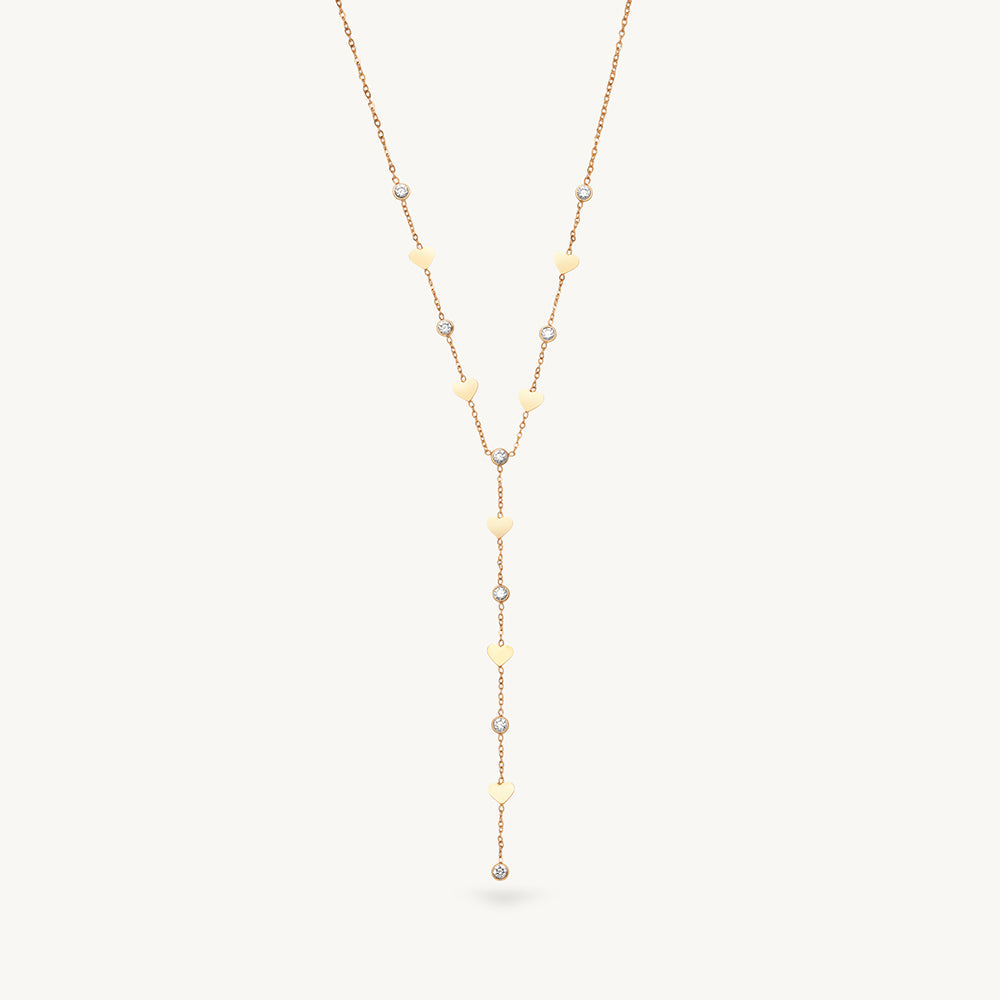 Heart Crystal Linked Lariat Necklace