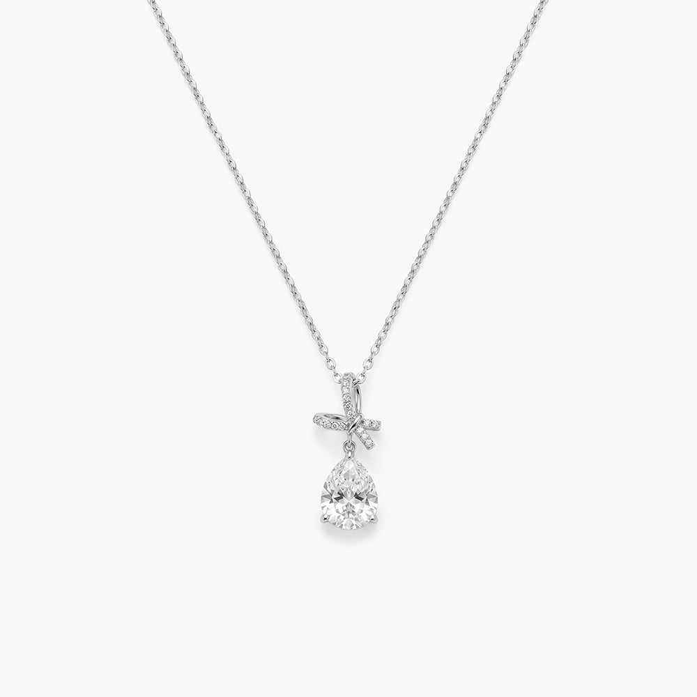 Ribbon Solitaire Drop 925 Sterling Silver Pendant Necklace