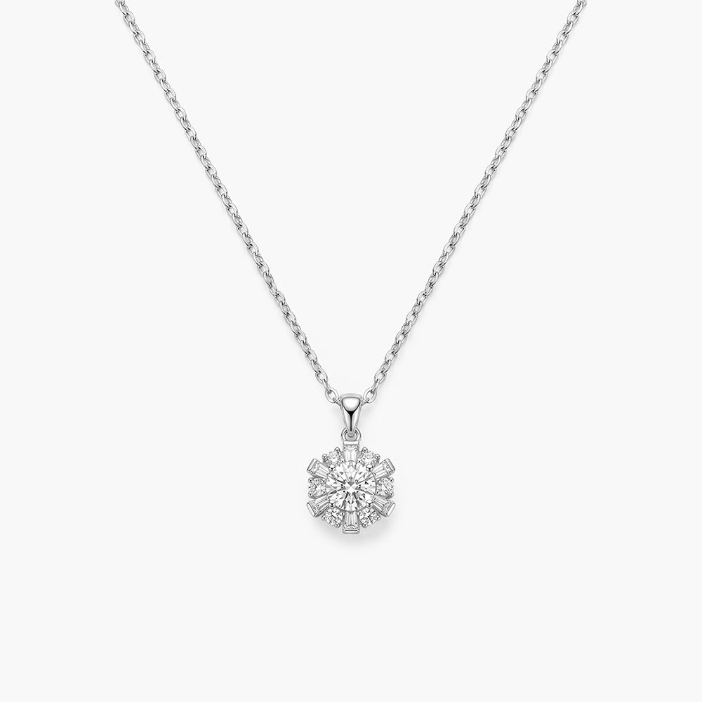 Brilliant Cluster Crystal 925 Sterling Silver Pendant Necklace