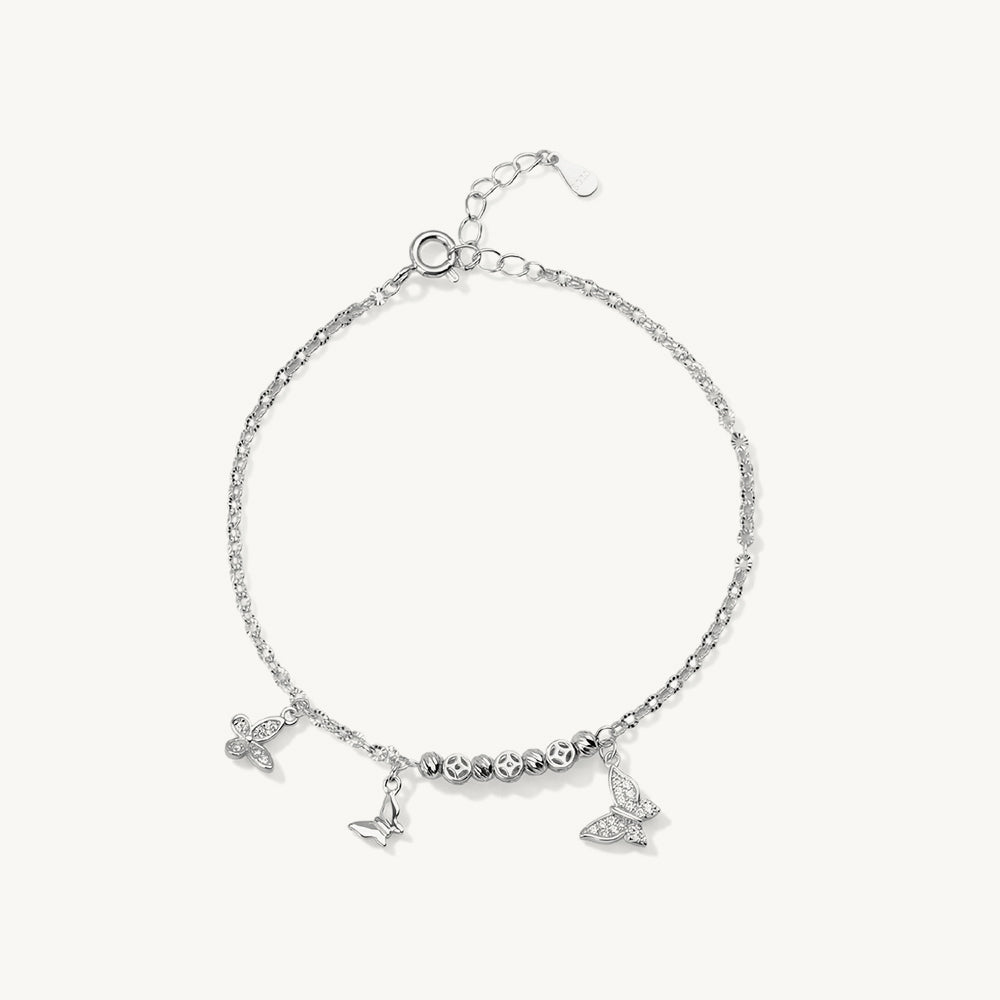 Triple Butterfly Glow Charm 925 Sterling Silver Bracelet