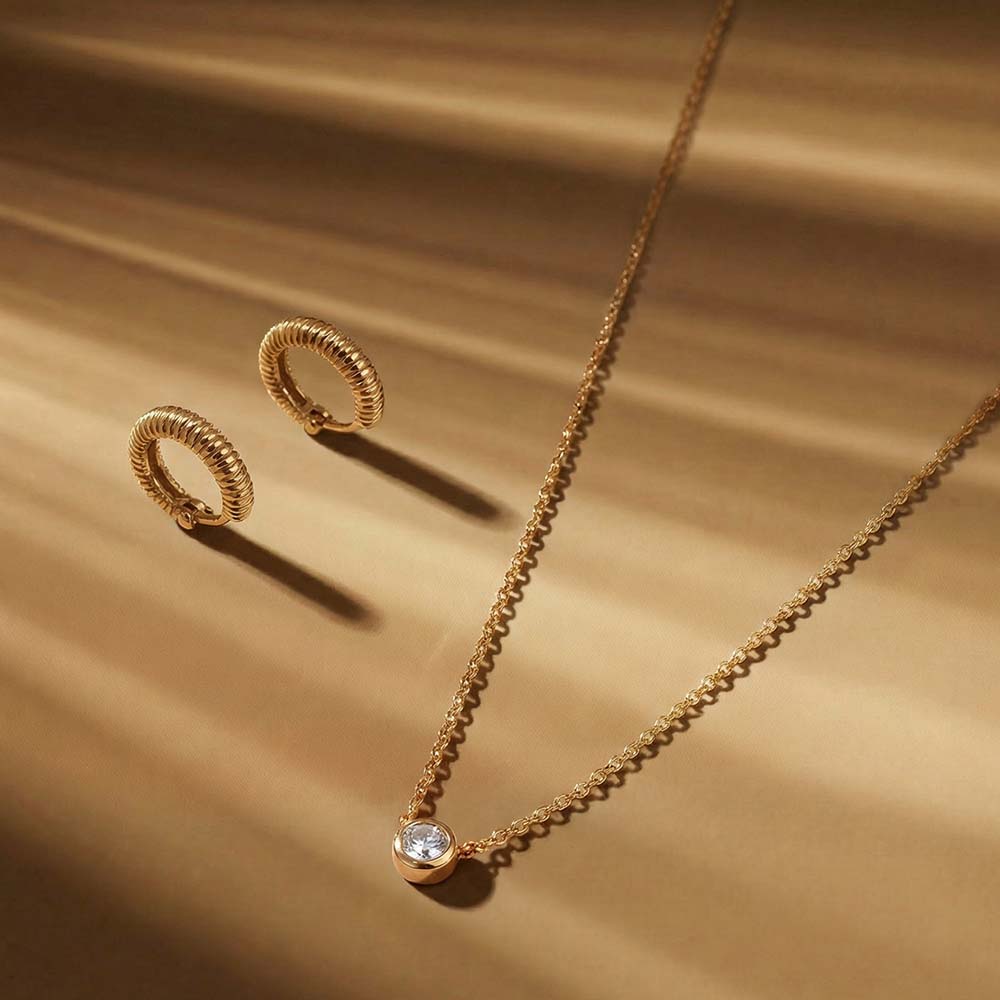 Solitaire Textured Hoop Duo Jewellery Set