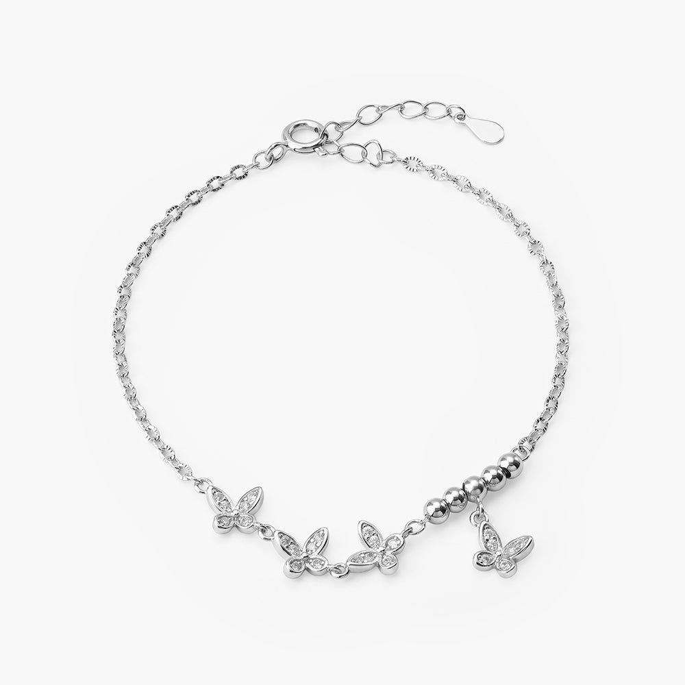 Delicate Butterfly Linked 925 Sterling Silver Bracelet