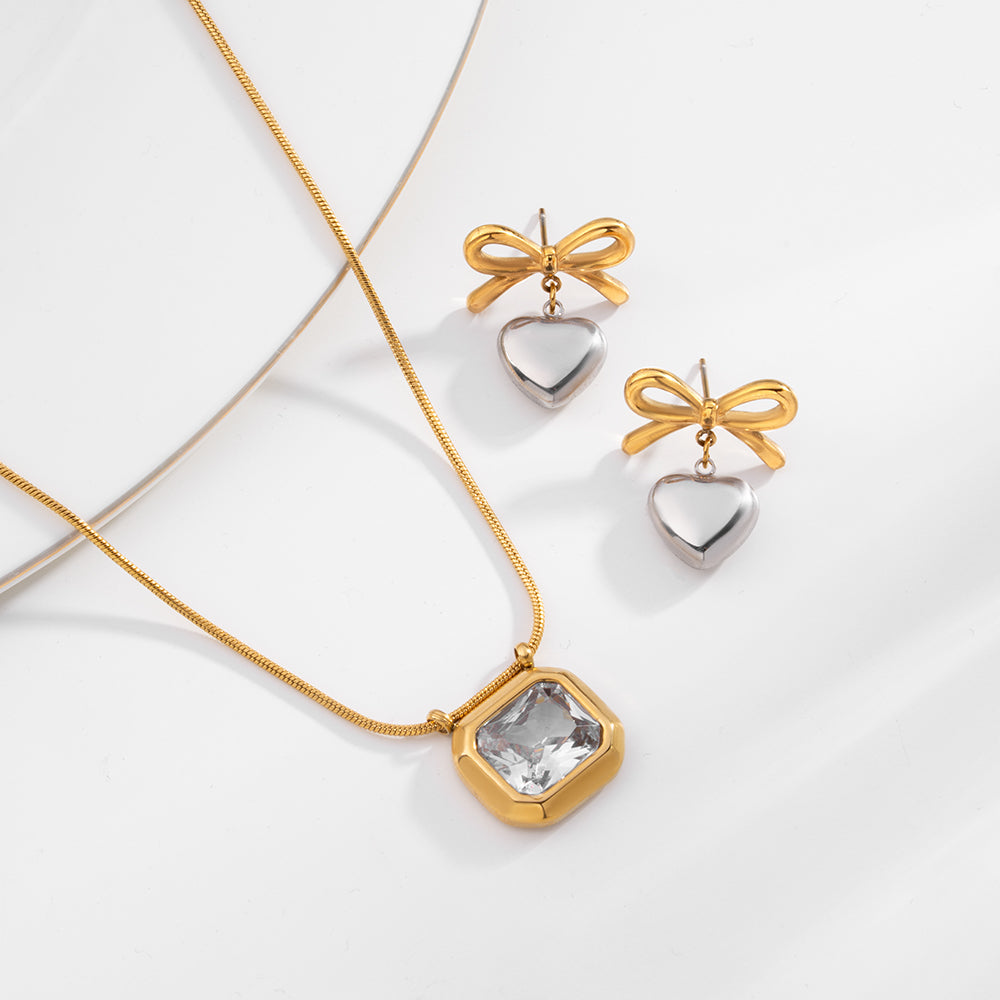 Octagon Glow Bow Heart Elegance Jewellery Set