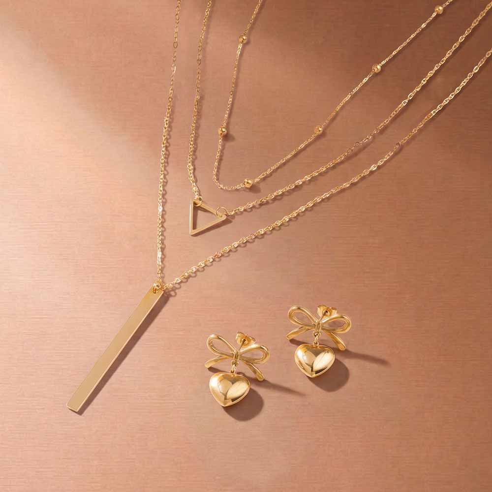 Layered Elegance Bow & Heart Jewellery Set