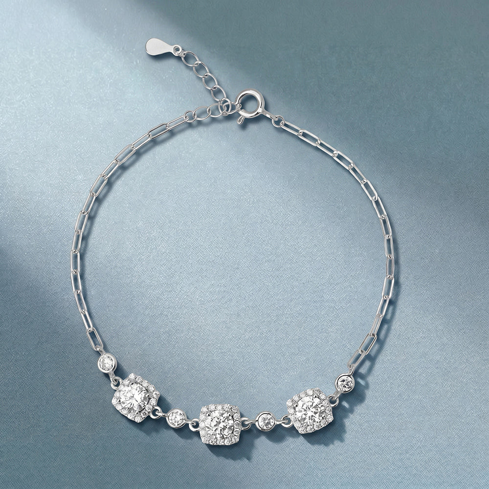 Triple Square Solitaire 925 Sterling Silver Bracelet