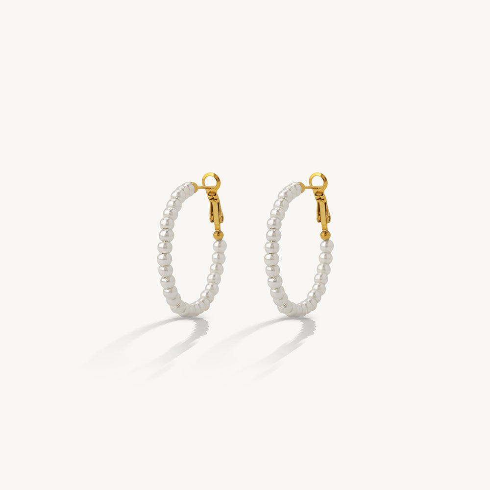 Mini Pearl Linked Hoop Earrings