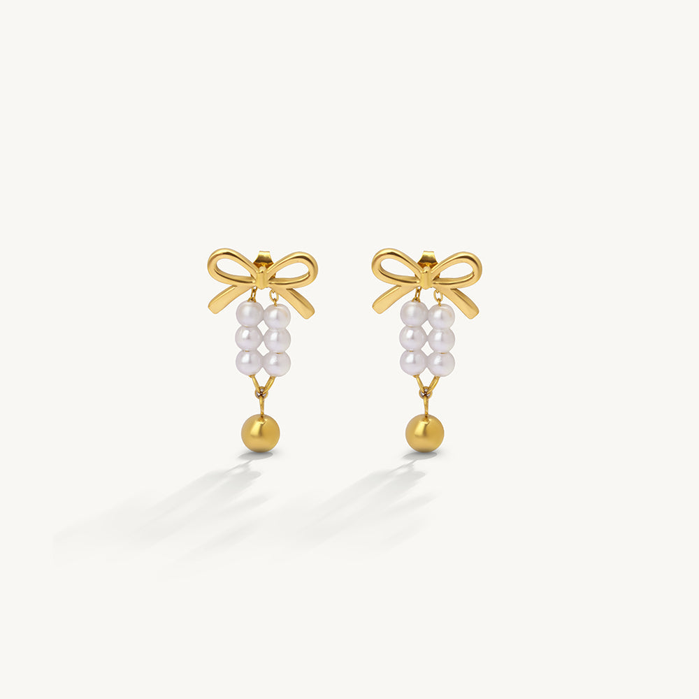 Chic Bow & Pearl Drop Earrings
