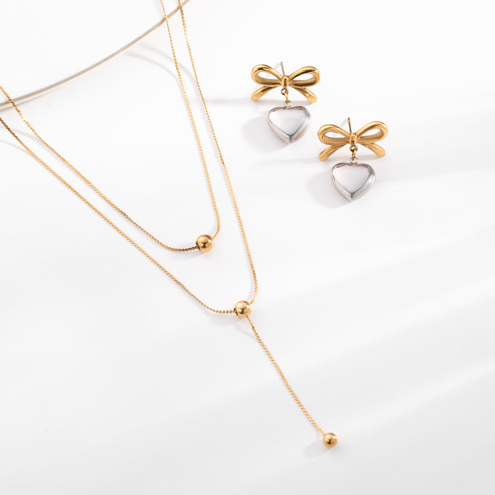 Drop Bead Bow Wrapped Heart Jewellery Set