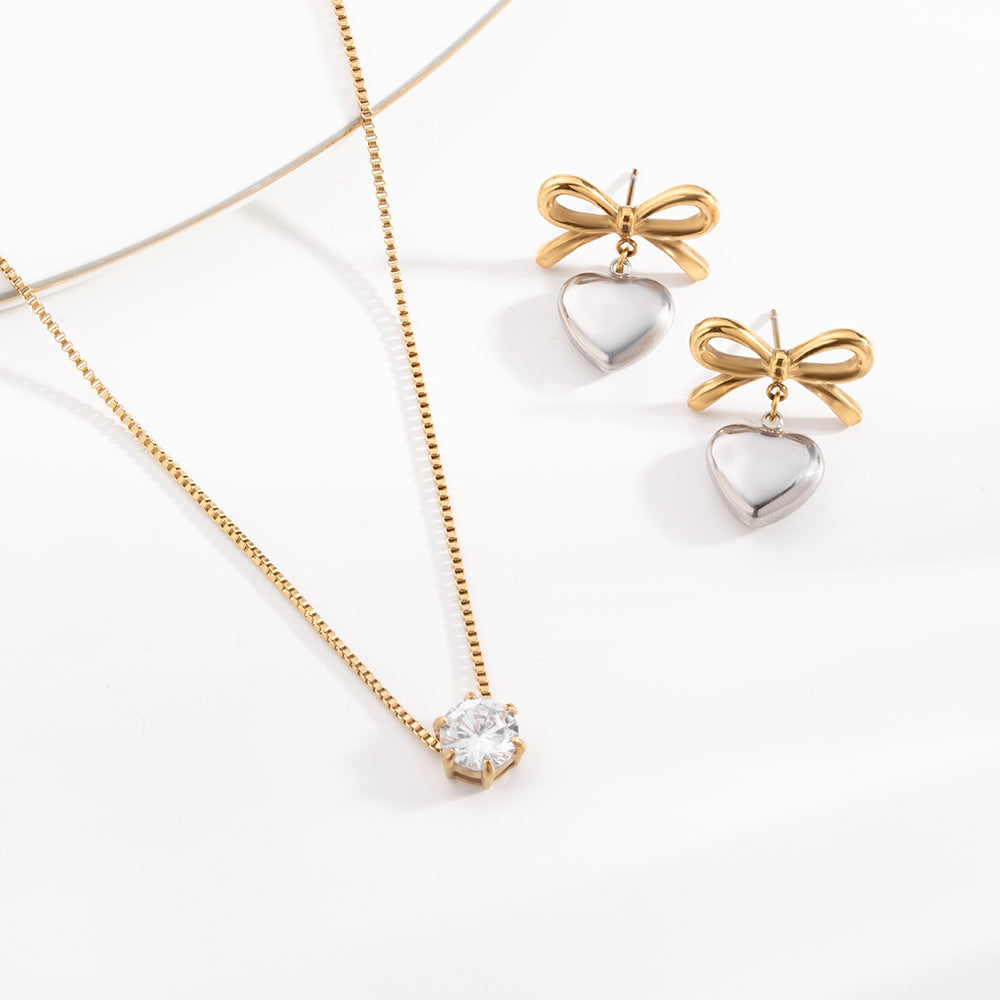 Solitaire Bow Wrapped Heart Signature Jewellery Set